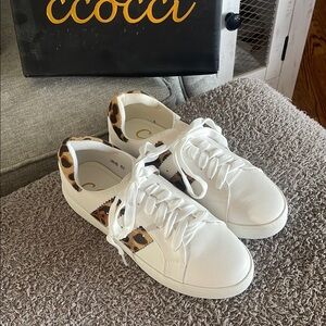 Cocca White Sneakers with Leopard Accents